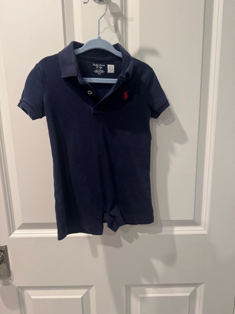Ralph Lauren Navy Polo Romper with Red Pony Logo